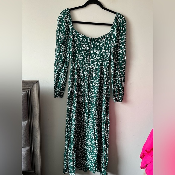 Park & Fifth 100% Rayon Green Floral Long Sleeve Slit Leg Dress - XS - Picture 8 of 8